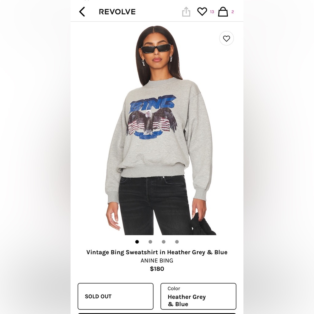 ANINE BING EUC VINTAGE SWEATSHIRT GREY EAGLE SIZE M